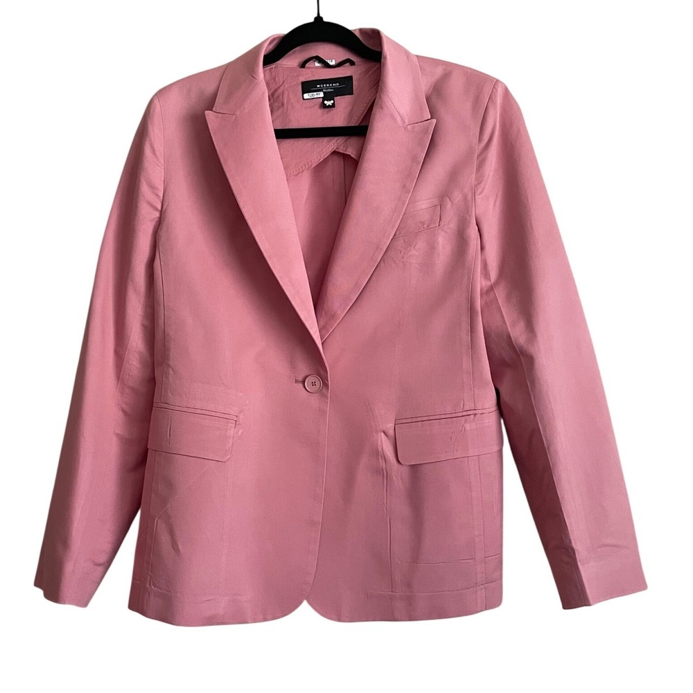 Weekend Max Mara Pink Single Button Blazer Jacket Linen 90s Minimalist Pastel L
